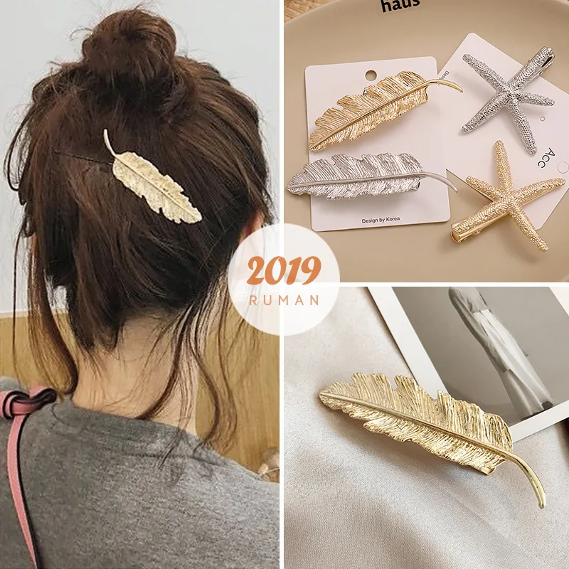 

FJ224 2019 Fashion 1PC Women Leaf Feather Hair Clip Metal Geometry Hairpin Barrette Hair Pin Ornament Party Hair Accessorries