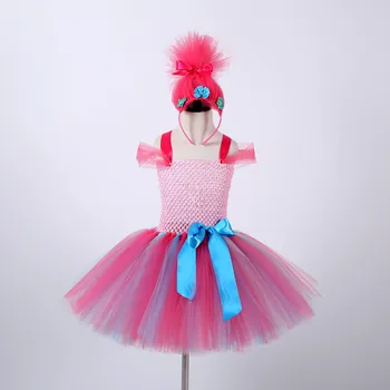 

Children Trolls Poppy Cosplay Tutu Dress Baby Girl Birthday Party Dresses Princess Christmas Halloween Costume For Kids Clothes