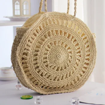 

Woven Hollow Out Handbags For Women 2018 Bali Bohemian Summer Beach Bag Fashion Hot Shoulder Bag Round bolsa Straw Bag