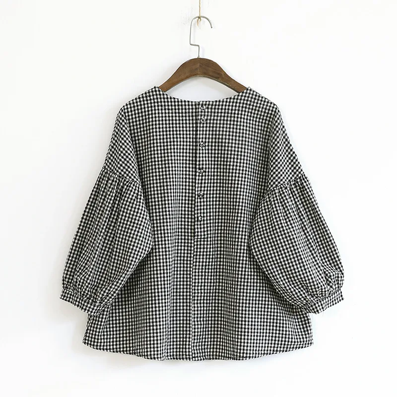 Mujer primavera blusas femininas cuello después de hebilla plaid manga linterna suéter camisas blusa de las mujeres ropa mujer... 166-0218 Mujer primavera blusas femininas cuello después de hebilla plaid manga linterna suéter camisas blusa de las mujeres ropa mujer... 166-0218