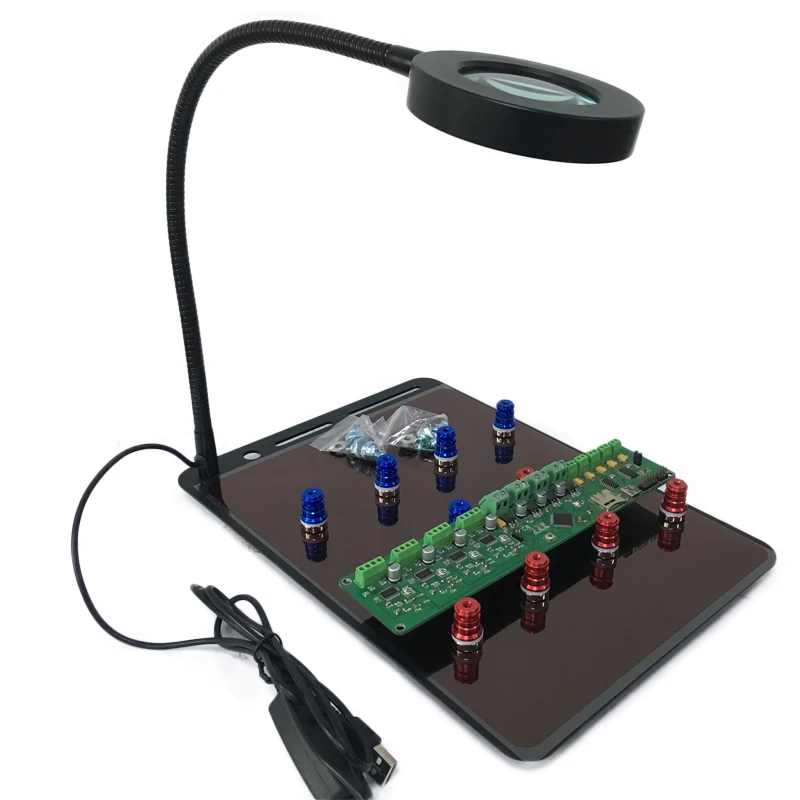 

New 5X Magnifier PCB Fixture Soldering Helping Hand Soldering Station Third Hand Tool USB Light with 10pcs Magnetic Columns