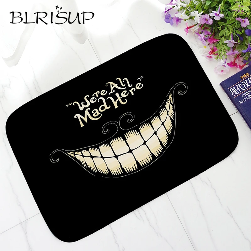 

BLRISUP We're All Mad Here Funny Floor Mat Sugar Skull Doormat Front Entrance Door Mat Bathroom Indoor Outdoor Welcome Mat
