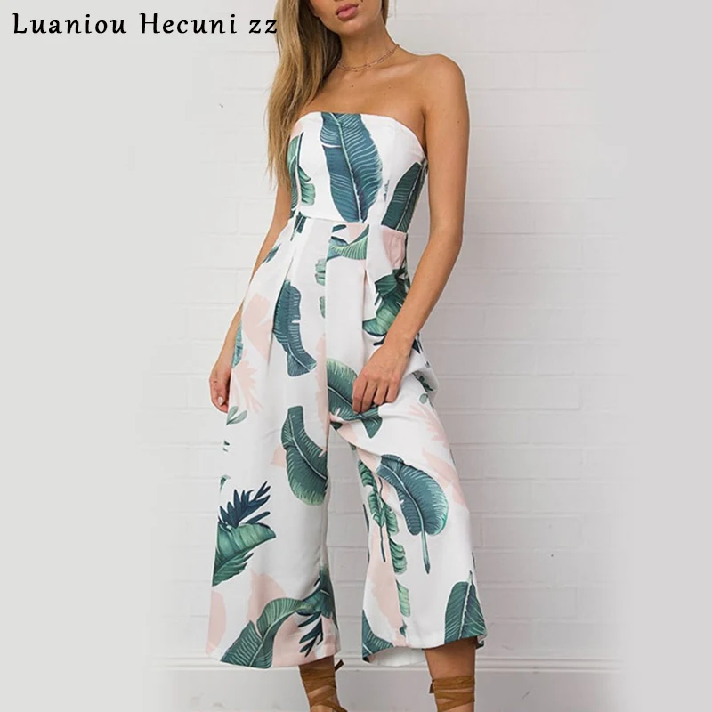 

Chu Ni Sexy Off Shoulder Wide Leg Pants Jumpsuit Women Rompers Leaf Print Loose Fashion Casual Overalls female Jumpsuits LJ51