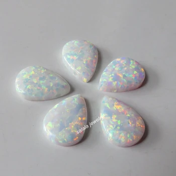 

10pcs/lot 10x14mm OP17 White Drilled Pear Cabochon Opal Teardrop Opal Synthetic Drop Cabochon Opal for Necklace