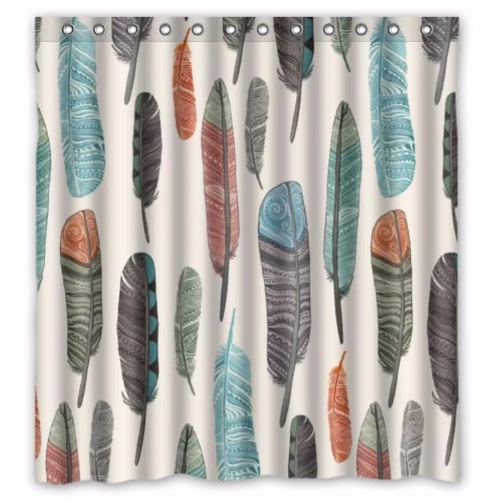 Colorful Aztec Feather Custom Shower Curtain 100 Polyester Waterproof