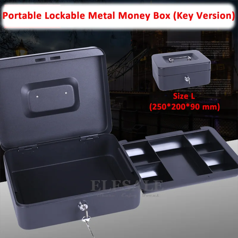 New 25x20x9CM 10" Portable Cash Box Money Bank Deposit Steel Tin