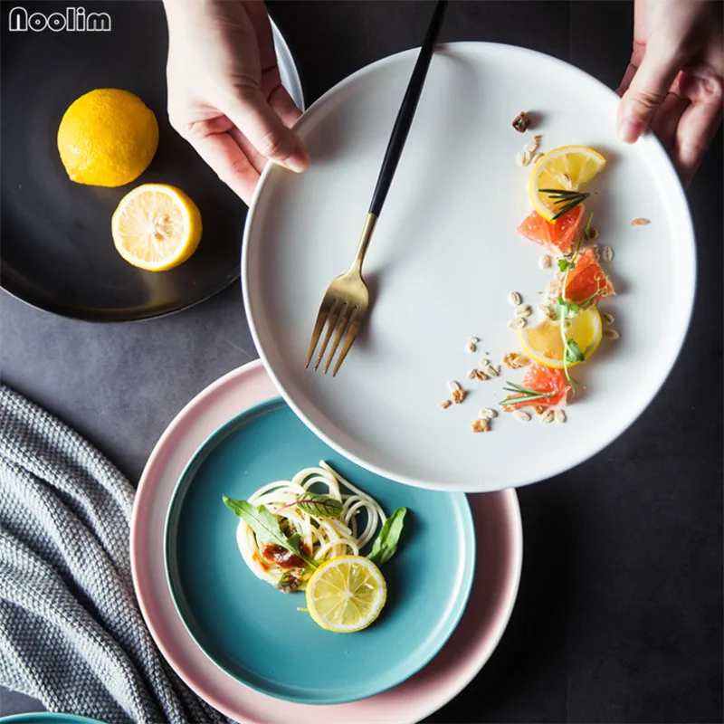 

Nordic Matte Ceramic Round Solid Color Steak Plates Beef Plate Dessert Dish Minimalist Creative Pizza Breakfast Dish Tableware