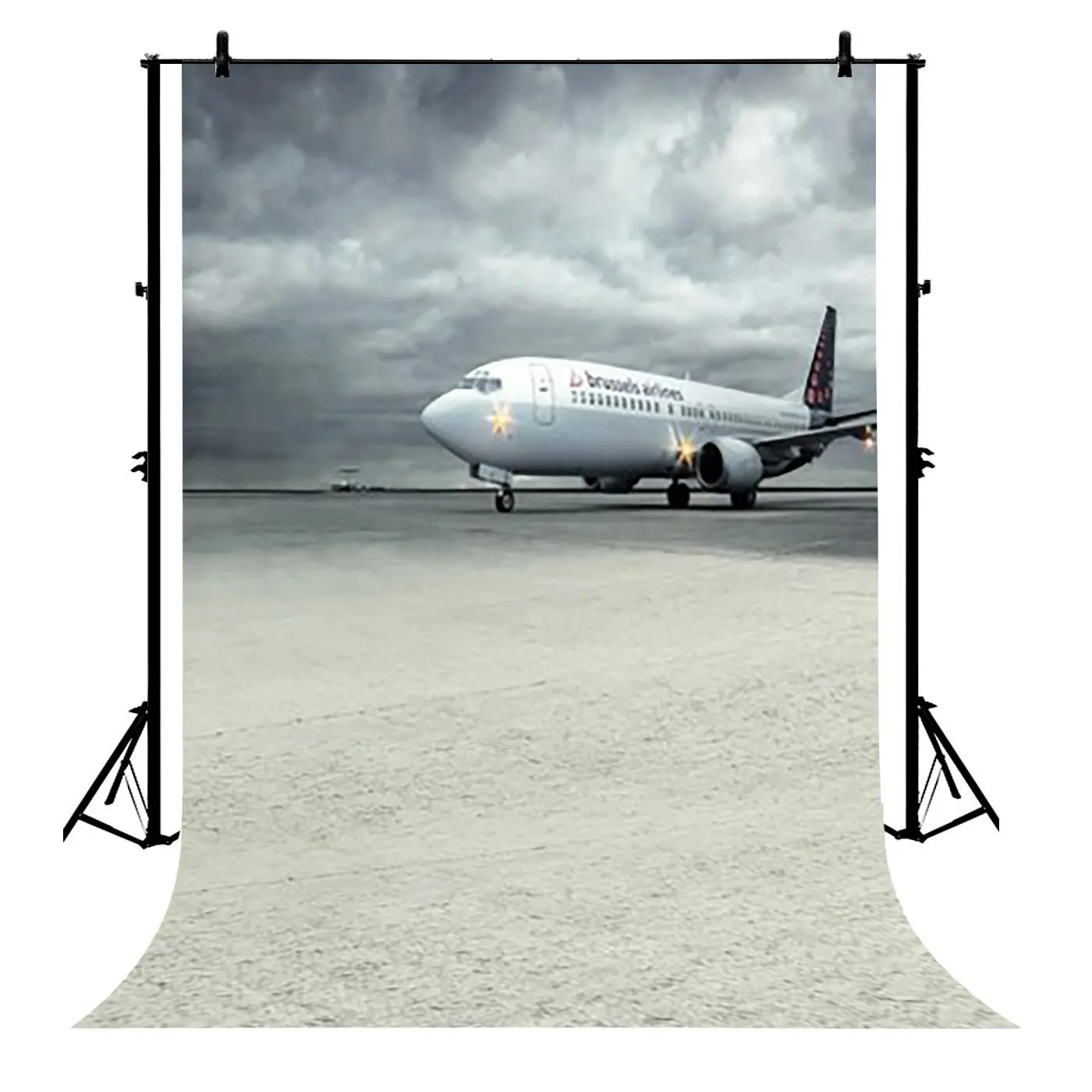 

5x7ft Brussels Airlines Airplane Airport Dark Sky Polyester Photo Background Portrait Backdrop