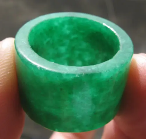 

11670 rare natural white green hard jade man hand carved man thumb ring