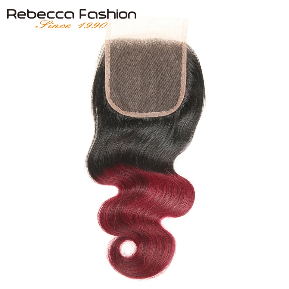 Pacotes de Rebecca Ombre com Fechamento Onda do Corpo Pacotes com Fechamento de Renda 8 a 28 Dois Tons Peruano Não Remy 30 4x4 T1b - 99j 5 Pacotes com 3/4 com fecho