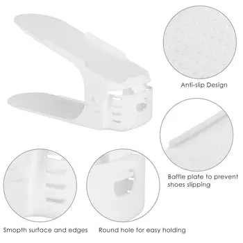 

10 Pcs Plastic Adjustable Shoe Racks Storage Organizer,Home Double Layer Rack Holder for Men or Ladies Shoes Organizer White