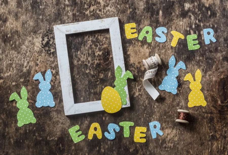 

Laeacco Easter Bunny On Wooden Board Photo Backgrounds Vinyl Digital Customized Photography Backdrops For Photo Studio