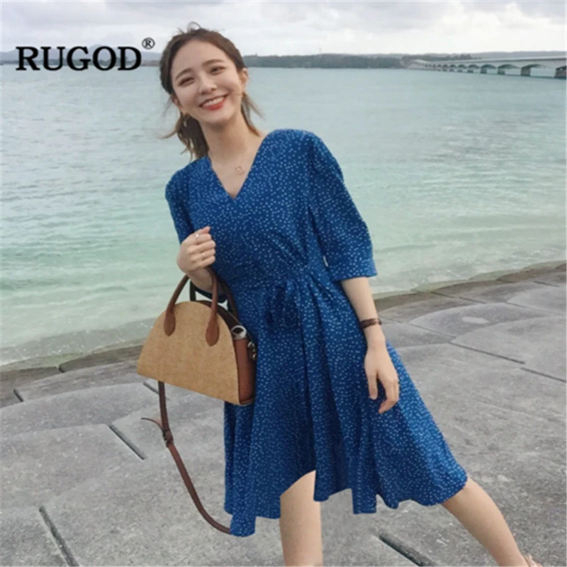 RUGOD 2018 женское модное повседневное богемное шикарное платье Элегантное с v