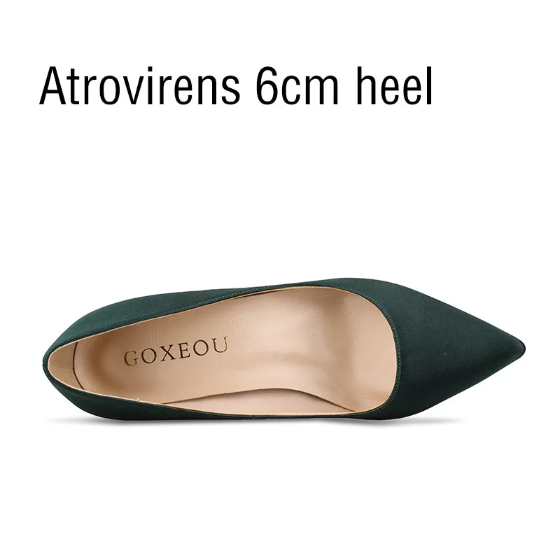 GOXEOU/; женская обувь; пикантные туфли на высоком тонком каблуке с острым носком без застежки; шелковые свадебные офисные туфли ручной работы; ; size32-46 - Цвет: atrovirens 6cm heel