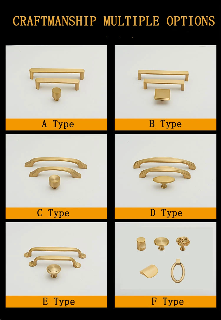 Различные стили/Золотые цельные латунные ручки для шкафа и ручки ящика Мебель Шкаф для шкафа золотые ручки