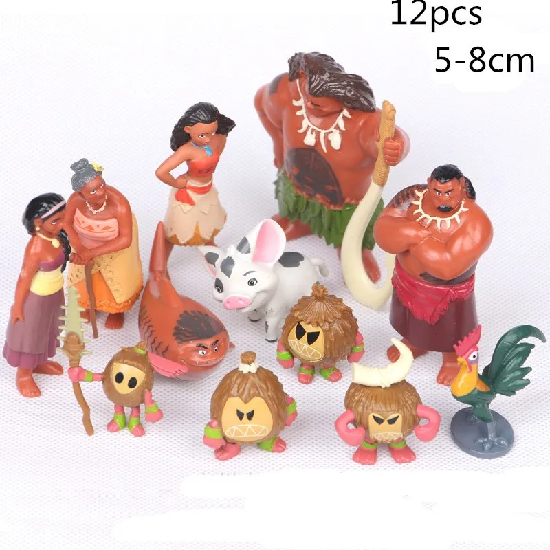12pcslot 6-8cm Movie Wild West Princess Moana Maui Pet Dog Cock Figuras Action Figure Model Toys Dolls Gift