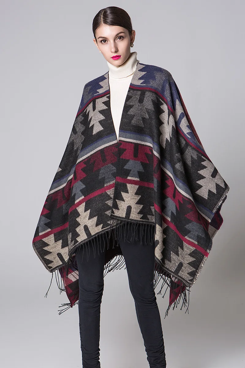 Этнический стиль геометрическая форма длинный уплотненный имитация кашемира Сплит шаль плащ Бесконечность шарф дизайнерский шарф женский роскошный
