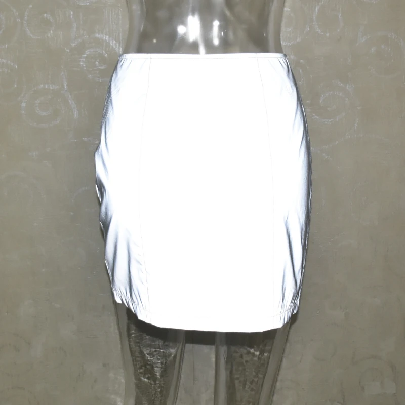 Hugcitar Светоотражающая юбка-трапеция с высокой талией на молнии женские модные сексуальные Клубные вечерние уличные Мини юбки