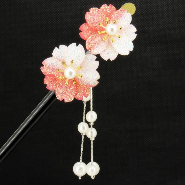 Japanese Cherry Blossom Hair Sticks Acrylic Flower Tassel Hairpin