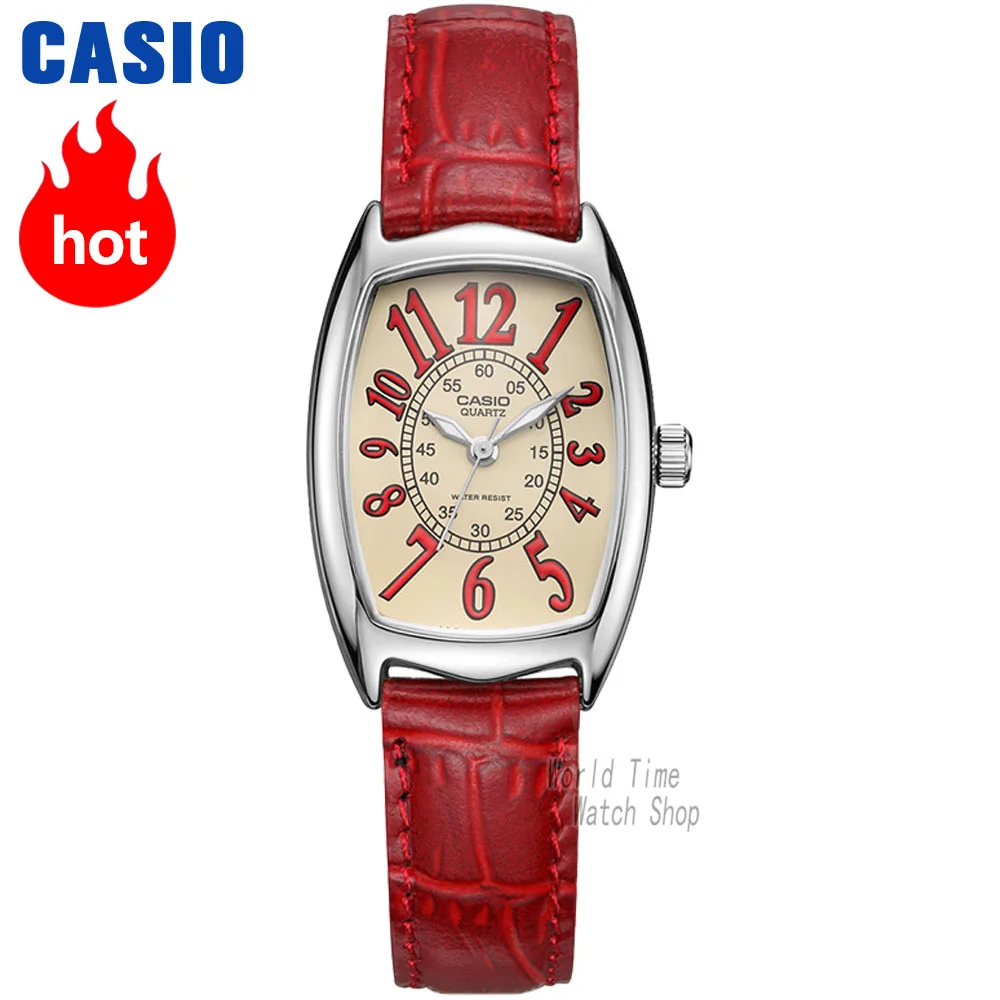 Casio watch Analogue Women's quartz watch small red Watch wine barrel type leather strap pointer