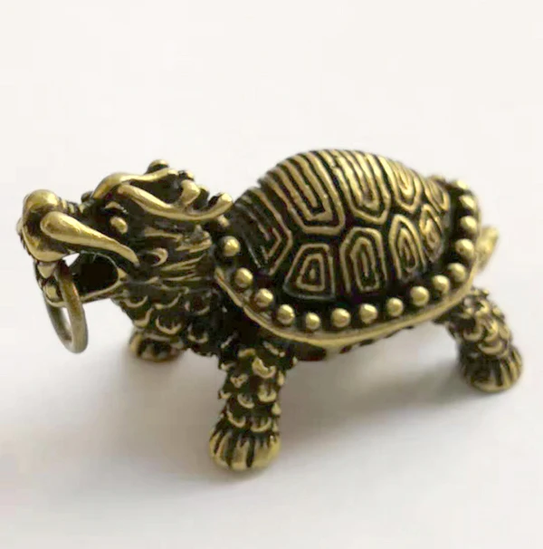

Delicate Old-style Brass Carved Ancient Chinese Mythical Beast Dragon Turtle Statue Auspicious Pendant