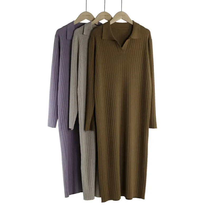 

KENVY Brand Fashion Women's High-end Luxury Spring Loose Lapel Long-sleeved Knitted Dress