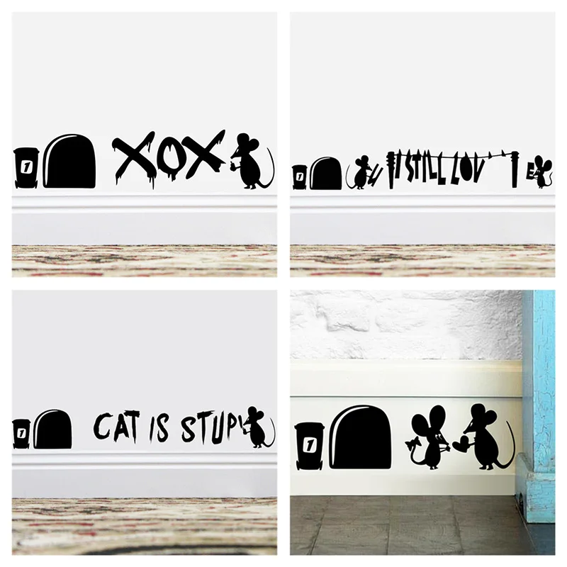 Funny 3d Mouse Hole Wall Stickers For Kitchen Bedroom Baseboard Decoration Home Decals Cartoon Rat Animals Wall Vinyl Mural Art
