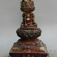 USPS в США S2203 1" Тибет Red Coral бирюзовый Бронзовый Gild Зверь Сиденья Шакьямуни Будда пагода