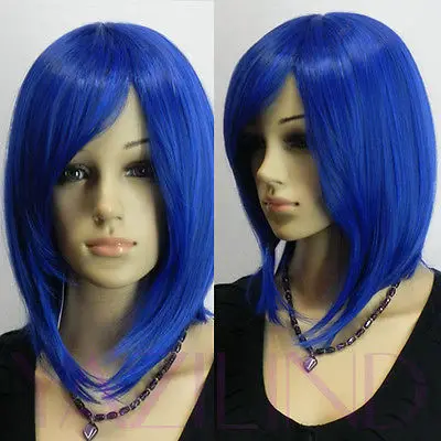 Medium Short Shoulder Length Dark Blue Straight Bob Hair Full