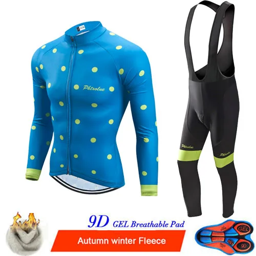 Bib Cycling Set Phtxolue Мужская Зимняя Теплая Флисовая велосипедная одежда велосипедные Джерси комплект велосипедная майка костюм для езды на горном велосипеде - Цвет: Bib Cycling Set