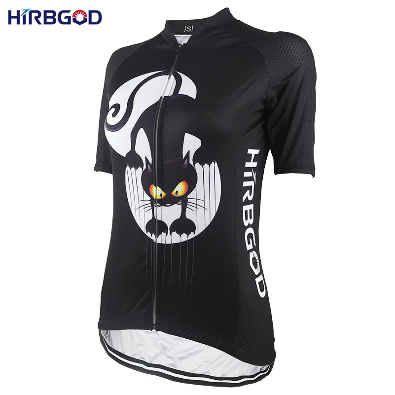 

HIRBGOD Cartoon Cat Cycling Jersey Women Summer Short Sleeve Breathable Sport Mountain Bike Jersey Girl Black Bike Clothes,NR133
