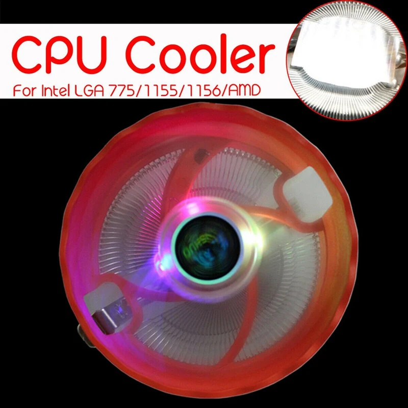 Процессорный кулер(12 см); 3Pin Led Rgb охлаждающий вентилятор для Lga 775/1156/1155/1151/1150/Amd