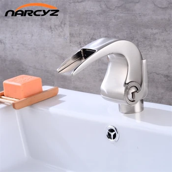

Free shipping Nickel bathroom Waterfall faucet Crane Nicke Bathroom basin Faucet Bathroom Basin Mixer Tap with Hot and Cold XT-4