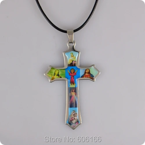 12pcs/lot Jesus Cross Stainless Steel Pendant Necklace Man Women Catholic Fashion Religious