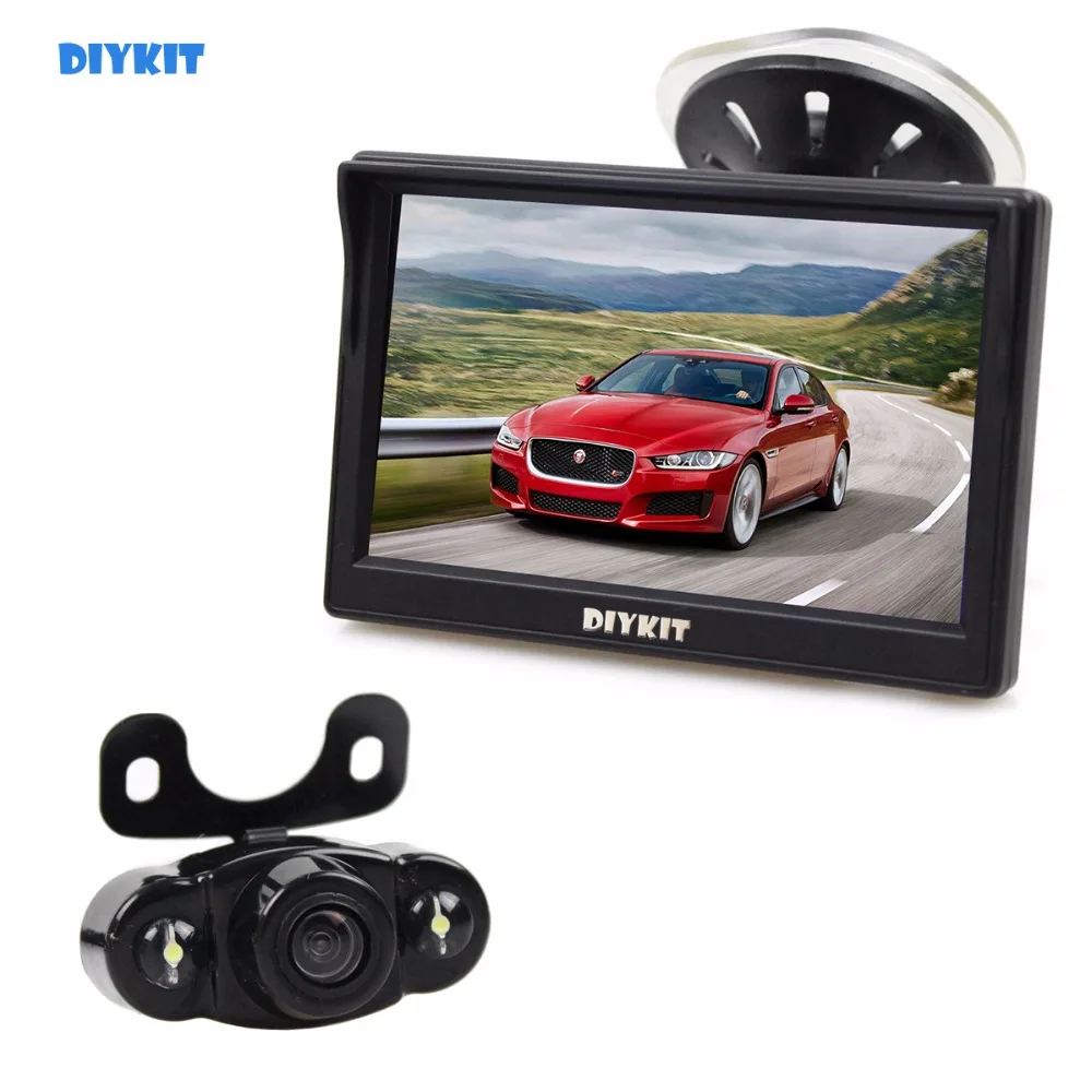 

DIYKIT 5 inch LCD Display Rear View Car Monitor with LED Night Vision Car Camera Wire Parking Security System Kit