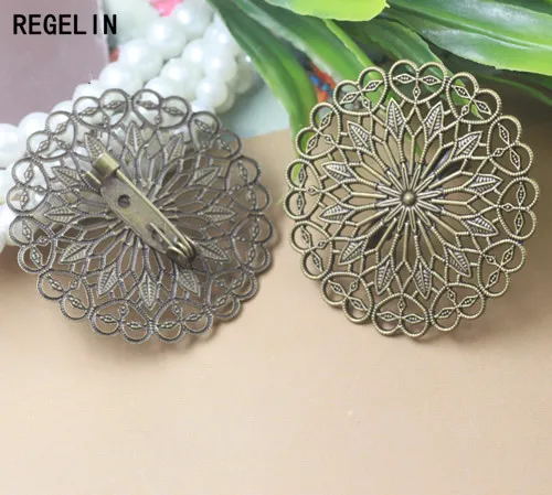 

REGELIN Round Flowers Brooch Base Pad Setting Base 5pcs/lot 38mm Copper Brass Brooch Jewelry Accessories