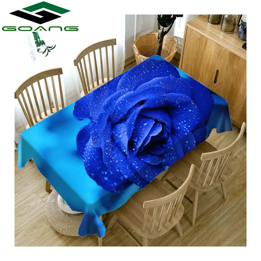 

GOANG Waterproof tablecloth 3d Blue rose pattern table cloth rectangular and round table cover home decoration