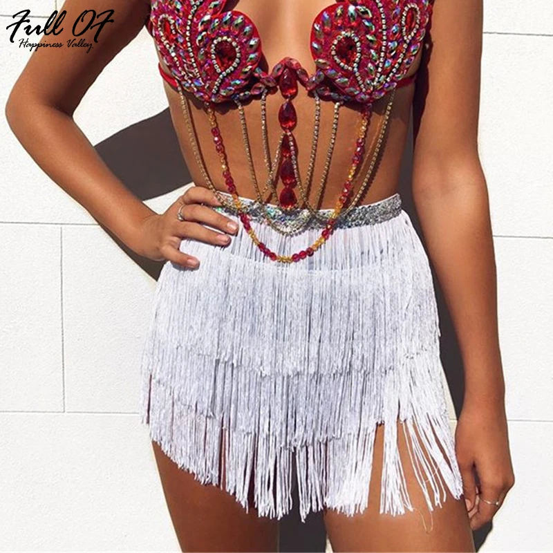 

befree White red black Tassel fringe women skirt Summer style beach short mini skirt sexy party high waist bandage skirt bottom