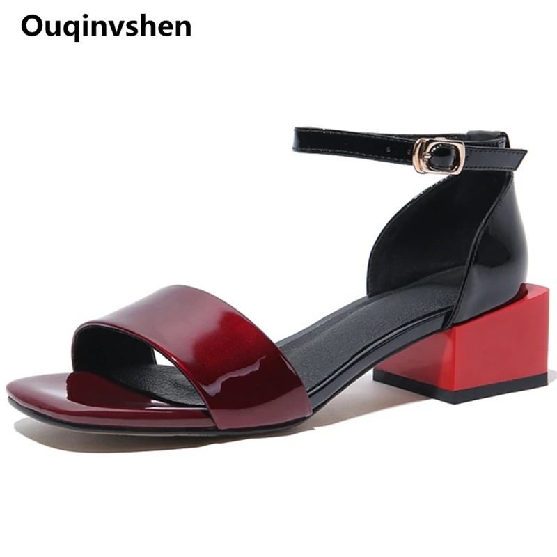 

Ouqinvshen Strange Style Summer Sandals Plus Size 34-42 Buckle Strap Peep Toe Women Heels Mixed Colors Fashion Pumps Shoes Women
