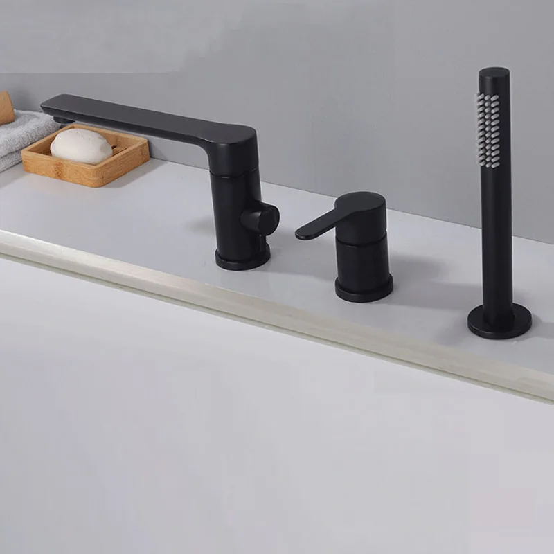 

Bathtub faucet hot and cold black gold cylinder side faucet split with shower head set