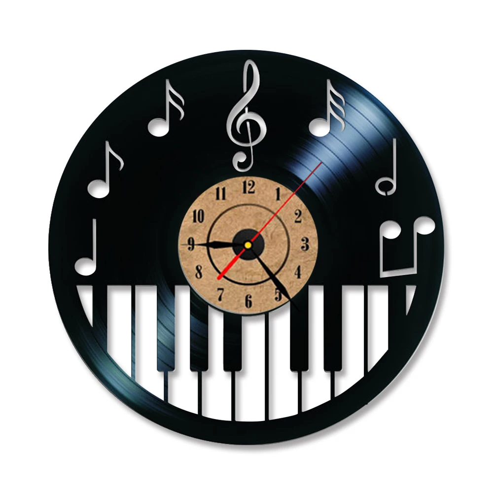 Online Hohl Klavier Keybord Vinyl Record Uhr Kreative und Antiken Stil Schwarz Runde LED Wanduhr Musik Klavier Decor Kunst Uhr