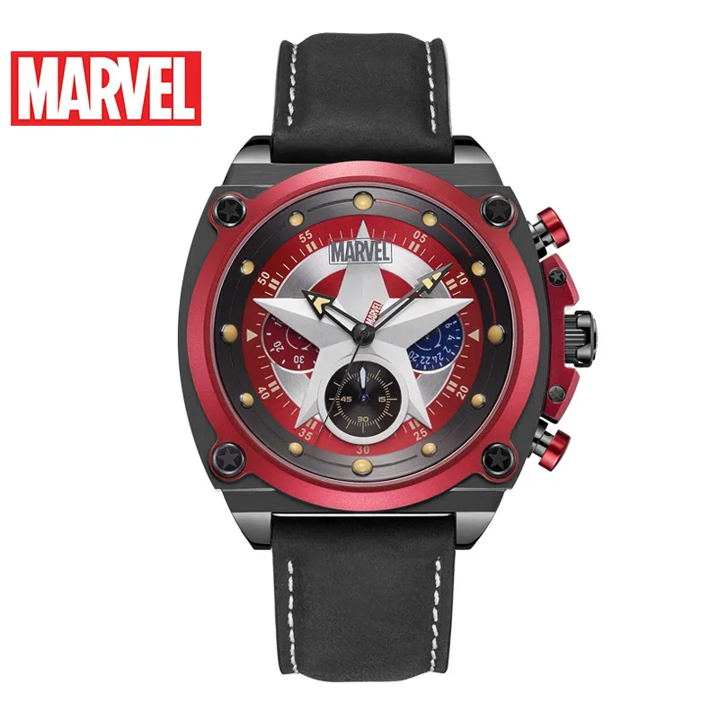 MARVEL disney, мужские часы, Роскошные, Капитан Америка, кварцевые, мужские часы, модные, спортивные, сапфировое стекло, кожа, мужские часы