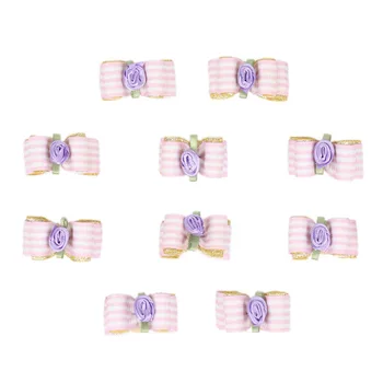 

10pcs/lot Dogs Hair Bows Purple Flower Striped Ribbon Bowknots with Rubber Band Handmade Dog Hair Bows noeud pour chien