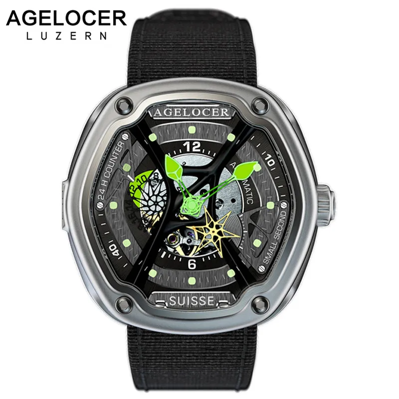 

AGELOCER Swiss Luxury Dive Sport Watch Luminous Dial Nylon Genuine Cow Leather Strap Automatic Creative Design Watches Avatar