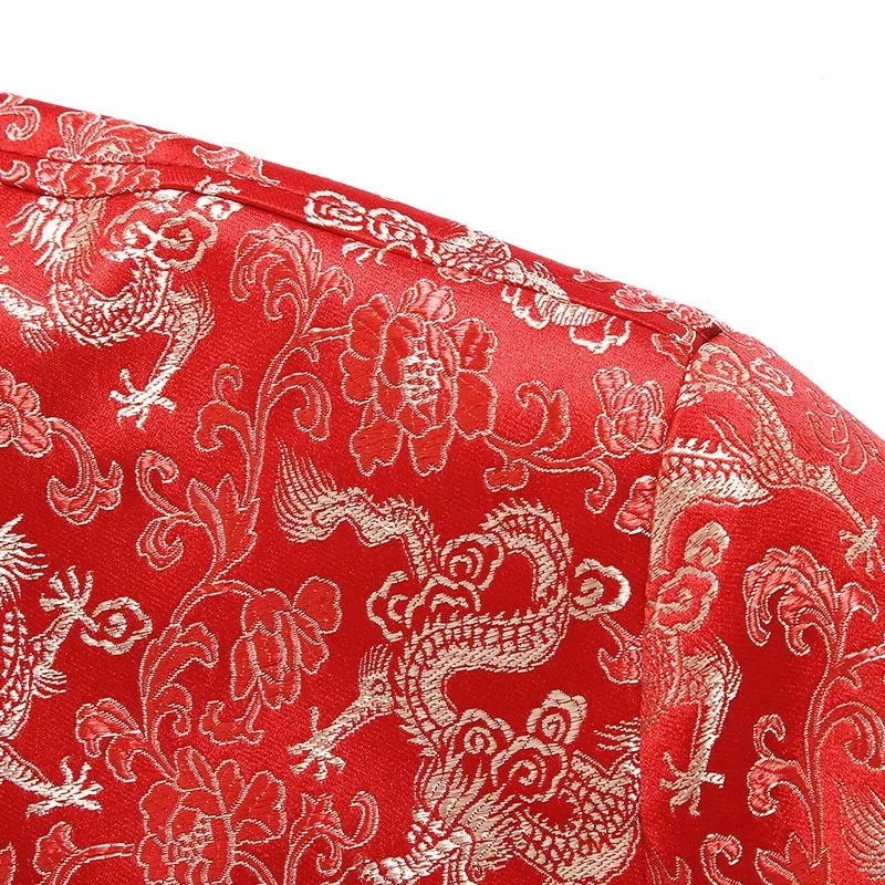 Traditional Chinese Clothing Tang Suit Wedding Jacket Red Silk Jacket Men Autumn Dragon Cheongsam Tops Plus Size 4XL