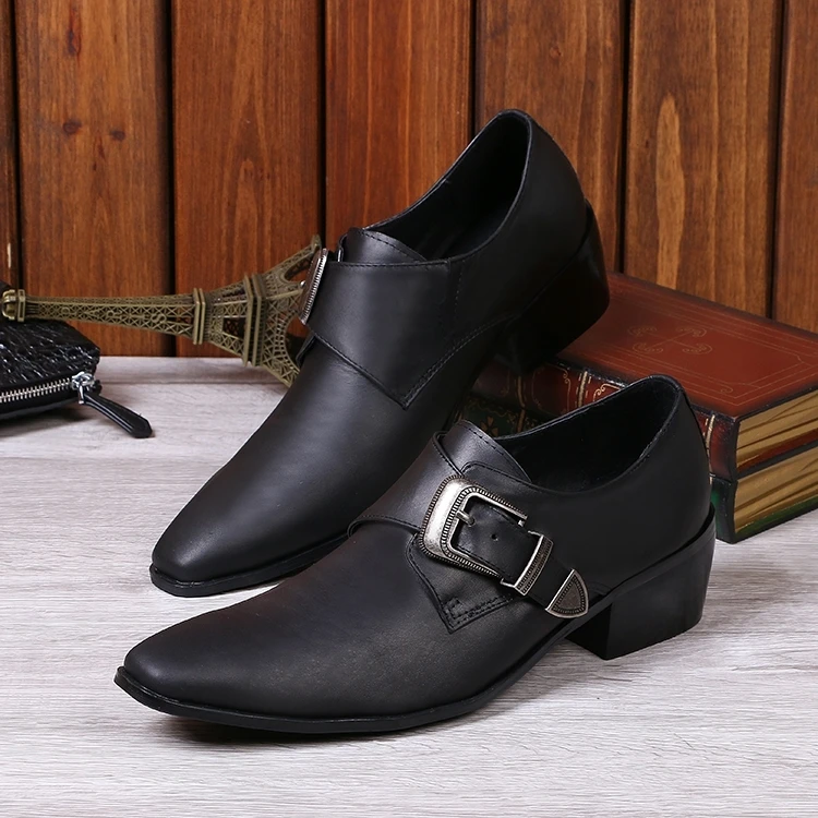 

Men's Business Suit Shoes Black Genuine Leather Buckled Pointed Oxfords Top Quality Formal Dress Wedding Shoes Men