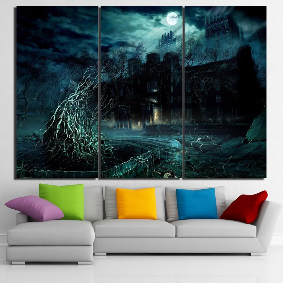 3 Panel HD Printed Framed Stormy Dark Night Modern Home Wall Decor