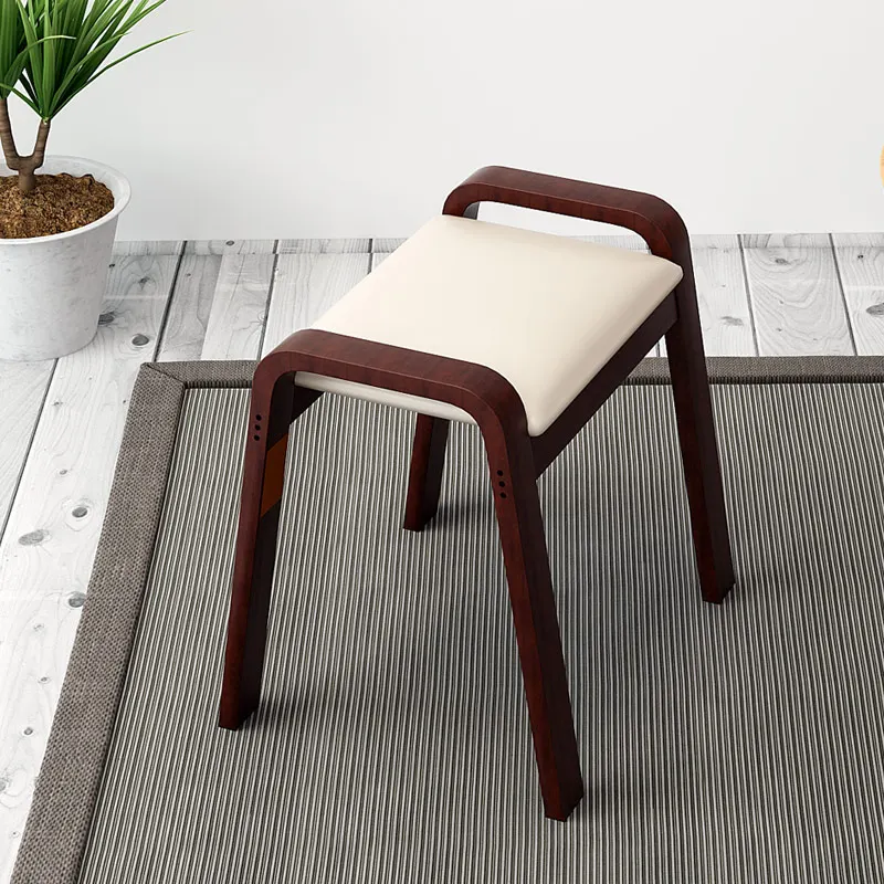 Simple Style Wooden Household Leisure Footstool Multifunction Pu