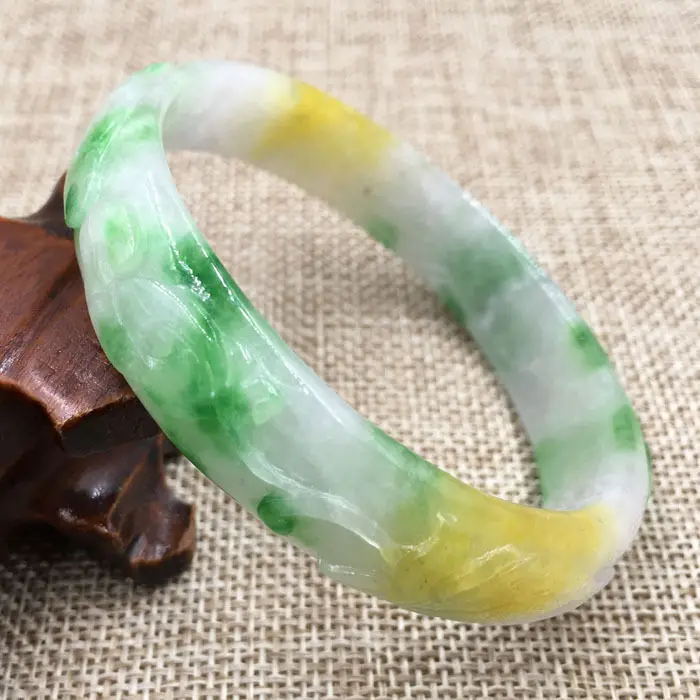 

A-349 Beautiful Hand-carved Emerald Green Jadeite Jade Gems Bracelet Bangle 61mm