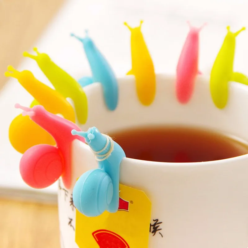 5 PCS/lot Cute Snail Shape Silicone Tea Bag Holder Cup Mug Candy Colors Gift Set GOOD Random Color!